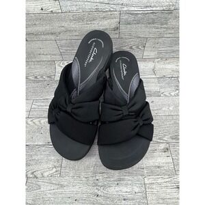 Clarks Cloudsteppers Arla Black Bow‎ Slide Sandals Womens 7W 261832965045